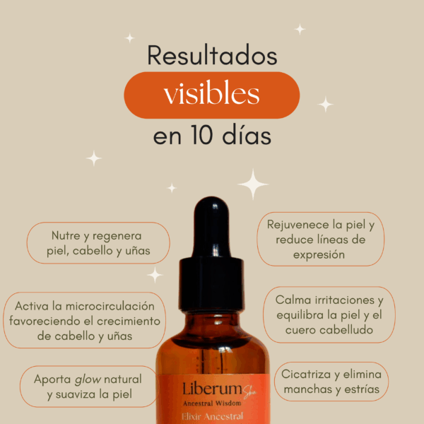 aceite elixir ancestral resultados visibles en 10 dias piel más suave, nutrida uniforme menos manchas y antiarrugas Set Ritual de Belleza Ancestral