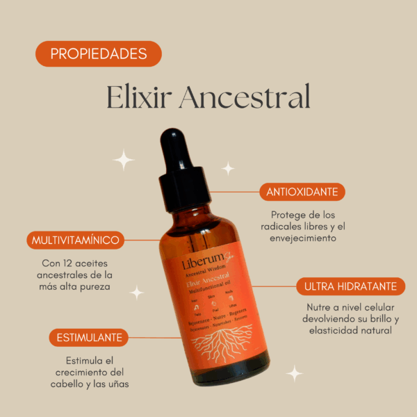 propiedades elixir ancestral aceite multivitaminico antioxidante, estimulante y ultra hidratante aceite multiusos Set Ritual de Belleza Ancestral